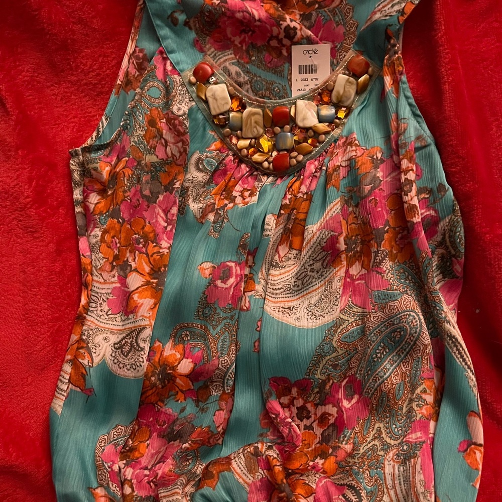 Cache Multicolor Beaded Floral Top